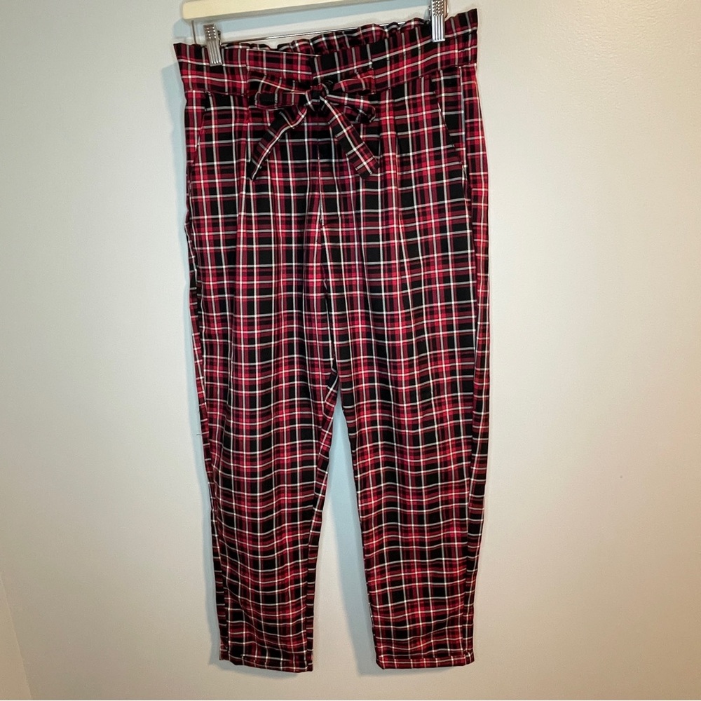 Almost Famous Red and Black Plaid Paper bag Pants